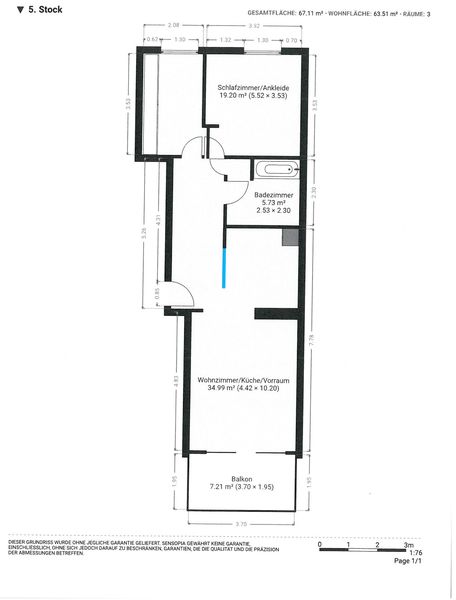 Grundriss 5. OG (Wohnfläche 63,51 m²)